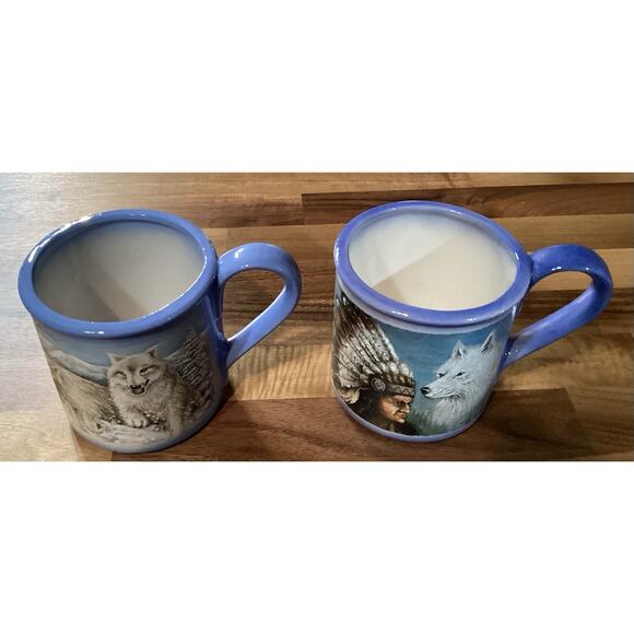 Set of 2 Certified International Mountain Summit Coffee Mugs Wolves - Picture 2 of 9